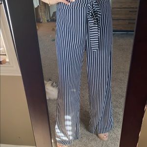 Navy/white pinstripe wideleg pants